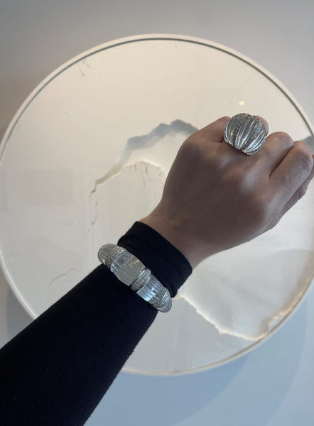 DAVID WEBB New York 1970 Bombe Rock Quartz Bracelet Cuff In Platinum With 5.28 Cts Diamonds