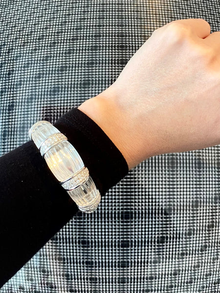 DAVID WEBB New York 1970 Bombe Rock Quartz Bracelet Cuff In Platinum With 5.28 Cts Diamonds