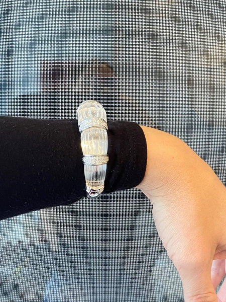 DAVID WEBB New York 1970 Bombe Rock Quartz Bracelet Cuff In Platinum With 5.28 Cts Diamonds