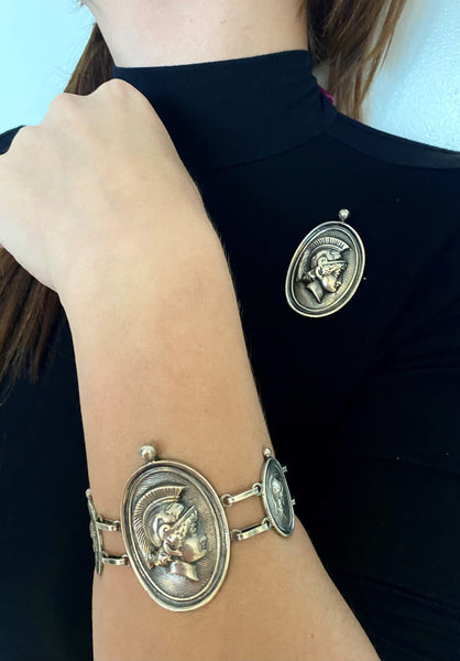 French 1890 Grand Tour Neoclassic Medallion Bracelet in Solid Sterling Silver