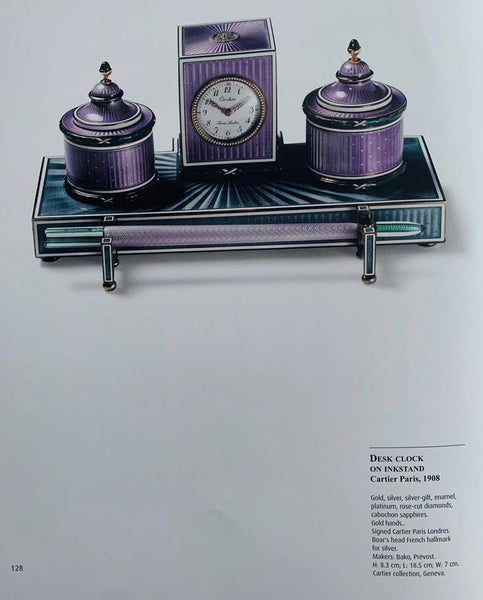Cartier Paris London 1905 Belle Epoque Enamel Desk clock In 18kt Gold Platinum Silver With Gems