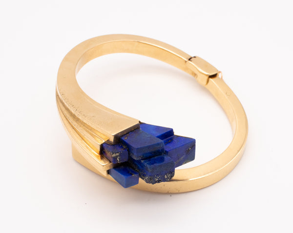 Mellerio 1970 Paris Very Rare 18Kt Gold Geometric Bracelet With Blue Lapis Lazuli