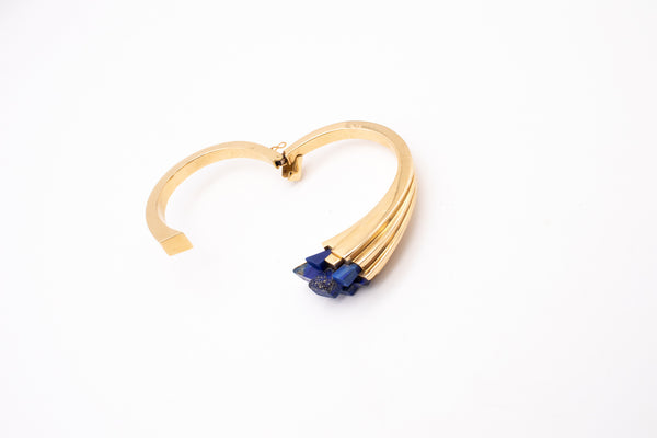 Mellerio 1970 Paris Very Rare 18Kt Gold Geometric Bracelet With Blue Lapis Lazuli