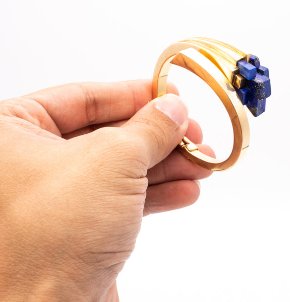 Mellerio 1970 Paris Very Rare 18Kt Gold Geometric Bracelet With Blue Lapis Lazuli