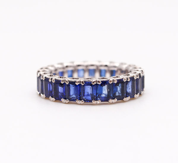 Eternity Band Ring In 18Kt White Gold With 5.58 Cts In Vivid Blue Sapphires
