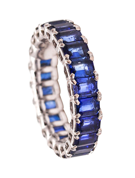 Eternity Band Ring In 18Kt White Gold With 5.58 Cts In Vivid Blue Sapphires