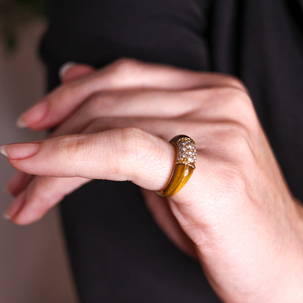 Van Cleef And Arpels Paris Philippines Ring In 18Kt Yellow Gold With Diamonds And Tiger Eye