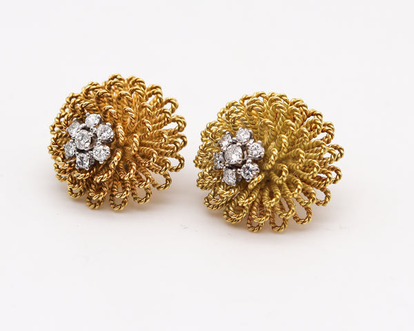 Italian Retro 1960 Modern Clips Earrings In 18kT Gold And Platinum With VS Diamonds