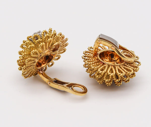 Italian Retro 1960 Modern Clips Earrings In 18kT Gold And Platinum With VS Diamonds