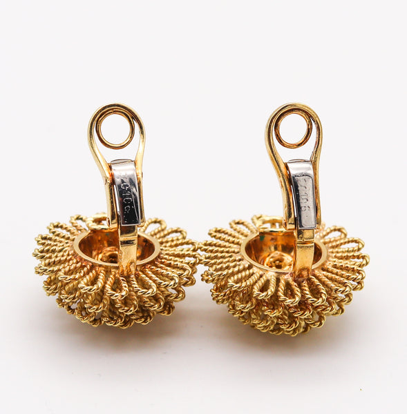 Italian Retro 1960 Modern Clips Earrings In 18kT Gold And Platinum With VS Diamonds