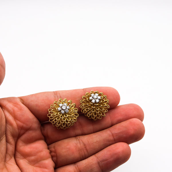 Italian Retro 1960 Modern Clips Earrings In 18kT Gold And Platinum With VS Diamonds