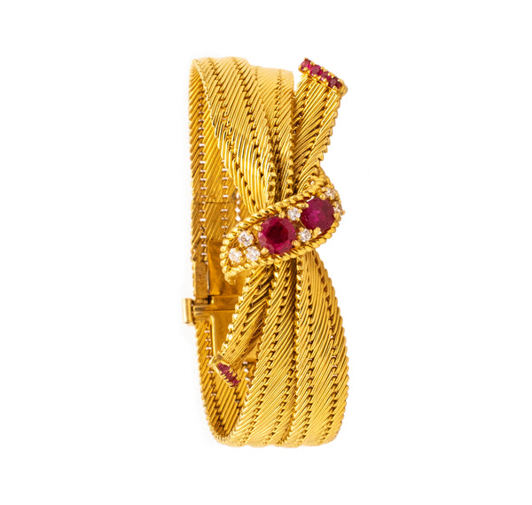 CARTIER 1960 PARIS 18 KT RETRO BRACELET WITH 2.64 Ctw OF DIAMONDS & BURMA RUBIES
