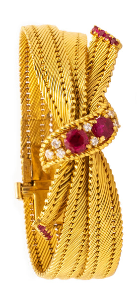 CARTIER 1960 PARIS 18 KT RETRO BRACELET WITH 2.64 Ctw OF DIAMONDS & BURMA RUBIES