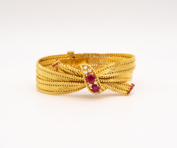CARTIER 1960 PARIS 18 KT RETRO BRACELET WITH 2.64 Ctw OF DIAMONDS & BURMA RUBIES