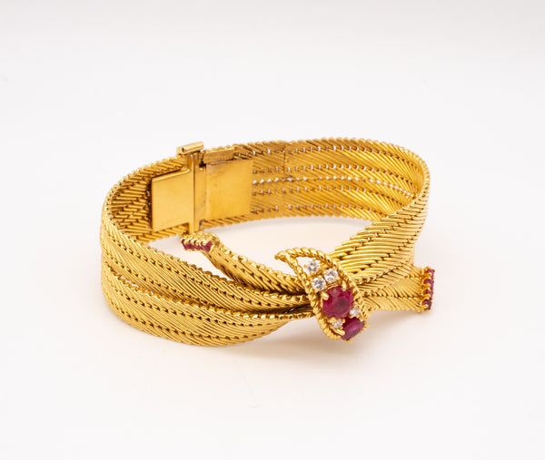CARTIER 1960 PARIS 18 KT RETRO BRACELET WITH 2.64 Ctw OF DIAMONDS & BURMA RUBIES