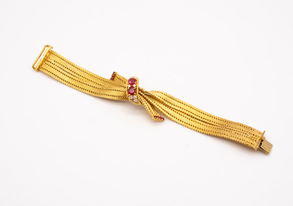 CARTIER 1960 PARIS 18 KT RETRO BRACELET WITH 2.64 Ctw OF DIAMONDS & BURMA RUBIES