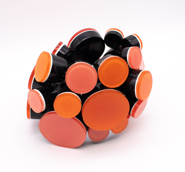 GERDA LYNGGAARD MONIES 1998 FRANCE VINTAGE STATEMENT BRACELET IN PEACH LUCITE