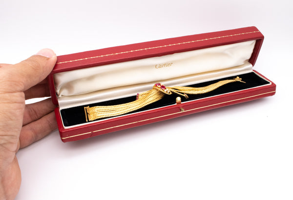 CARTIER 1960 PARIS 18 KT RETRO BRACELET WITH 2.64 Ctw OF DIAMONDS & BURMA RUBIES