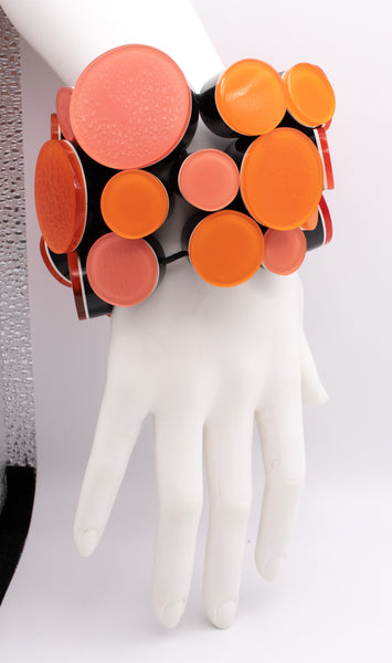 GERDA LYNGGAARD MONIES 1998 FRANCE VINTAGE STATEMENT BRACELET IN PEACH LUCITE