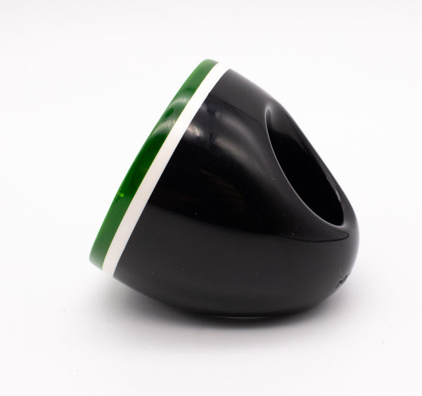 GERDA LYNGGAARD MONIES 1998 FRANCE VINTAGE STATEMENT RING IN GREEN LUCITE