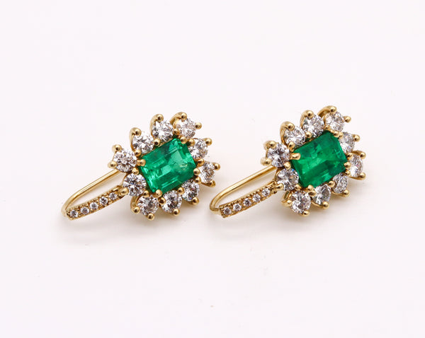 COLOMBIAN Emerald And Diamonds Earrings In 18Kt Yellow Gold With 4.92 Carats
