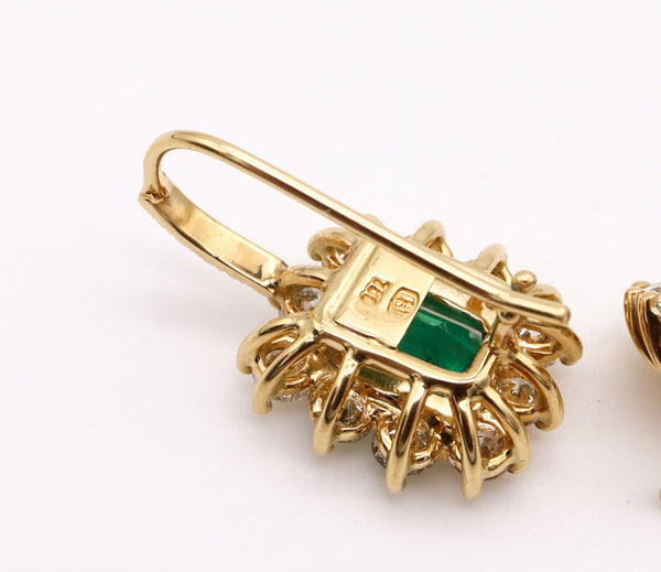 COLOMBIAN Emerald And Diamonds Earrings In 18Kt Yellow Gold With 4.92 Carats