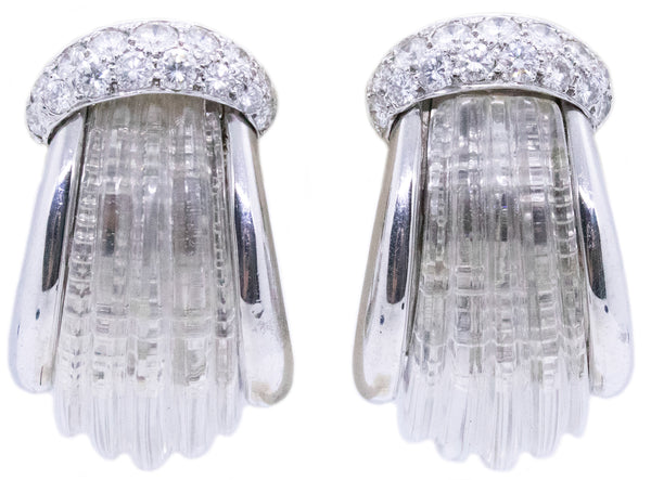 ANDREW CLUNN PLATINUM CARVED QUARTZ & DIAMONDS EARRINGS