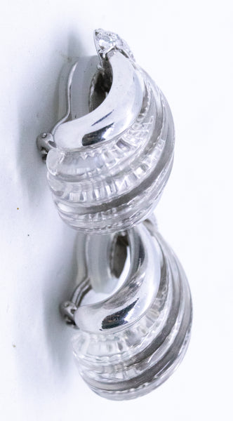 ANDREW CLUNN PLATINUM CARVED QUARTZ & DIAMONDS EARRINGS