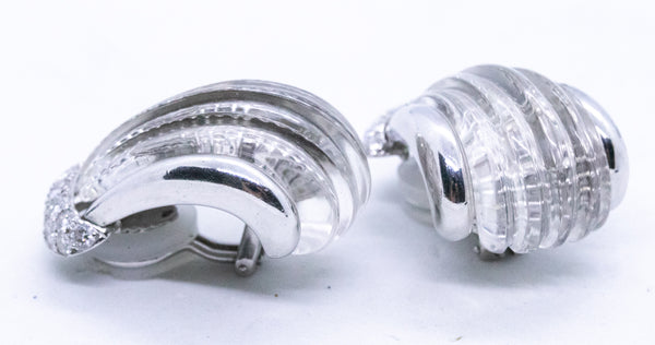 ANDREW CLUNN PLATINUM CARVED QUARTZ & DIAMONDS EARRINGS