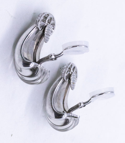 ANDREW CLUNN PLATINUM CARVED QUARTZ & DIAMONDS EARRINGS