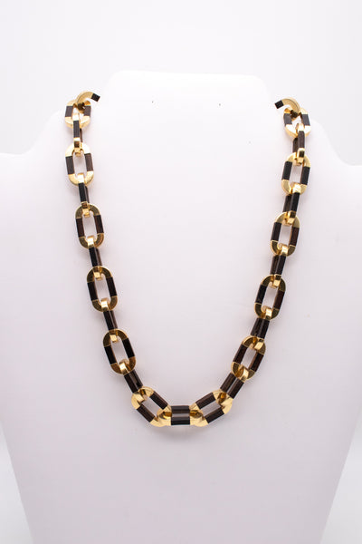 ITALY 1970 RARE MODERNIST 18 KT GOLD NECKLACE WITH ROSE WOOD LINKS