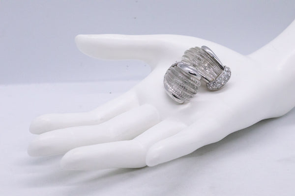 ANDREW CLUNN PLATINUM CARVED QUARTZ & DIAMONDS EARRINGS