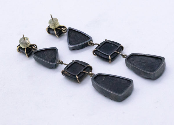 BLACK AGATE & VOLCANIC LAVA 14 KT LONG EARRING