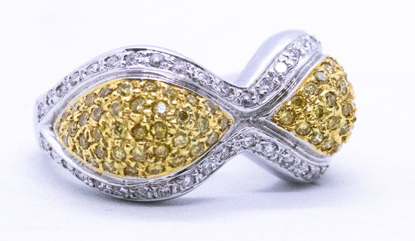 YELLOW & WHITE DIAMONDS 18 KT UNUSUAL RING