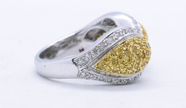 YELLOW & WHITE DIAMONDS 18 KT UNUSUAL RING