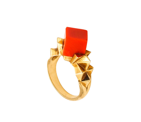 Tiffany & Co. 1970 By Donald Claflin Sculptural Ring In 18Kt Yellow Gold With Coral