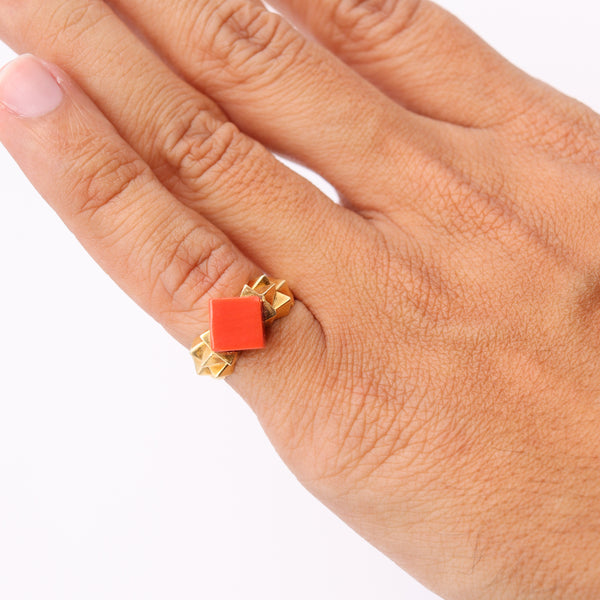 Tiffany & Co. 1970 By Donald Claflin Sculptural Ring In 18Kt Yellow Gold With Coral