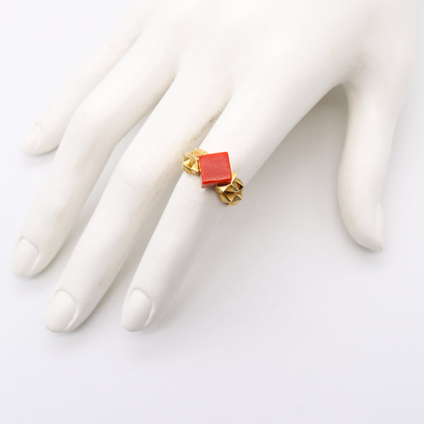 Tiffany & Co. 1970 By Donald Claflin Sculptural Ring In 18Kt Yellow Gold With Coral