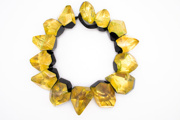 GERDA LYNGGAARD MONIES 1998 FRANCE VINTAGE GOLDEN & BLACK LUCITE NECKLACE