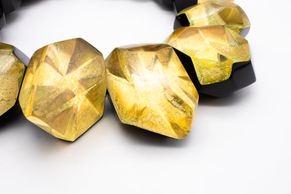 GERDA LYNGGAARD MONIES 1998 FRANCE VINTAGE GOLDEN & BLACK LUCITE NECKLACE