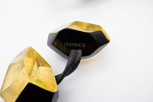 GERDA LYNGGAARD MONIES 1998 FRANCE VINTAGE GOLDEN & BLACK LUCITE NECKLACE