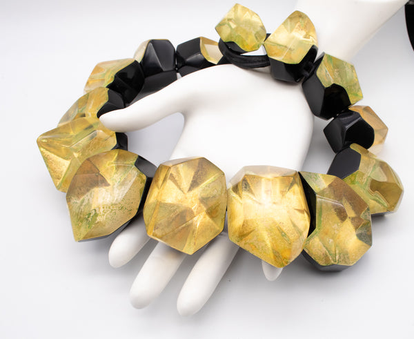 GERDA LYNGGAARD MONIES 1998 FRANCE VINTAGE GOLDEN & BLACK LUCITE NECKLACE