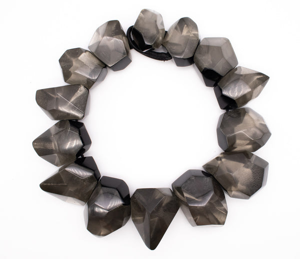 GERDA LYNGGAARD MONIES 1998 FRANCE VINTAGE GRAY SILVER & BLACK LUCITE NECKLACE