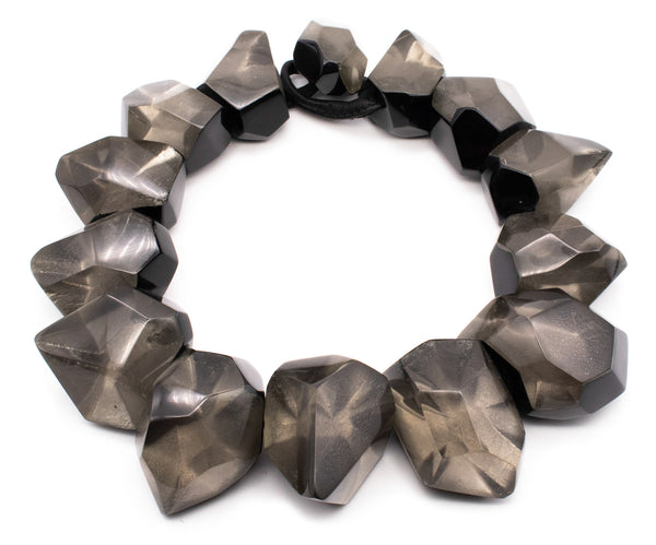 GERDA LYNGGAARD MONIES 1998 FRANCE VINTAGE GRAY SILVER & BLACK LUCITE NECKLACE