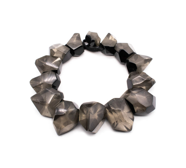 GERDA LYNGGAARD MONIES 1998 FRANCE VINTAGE GRAY SILVER & BLACK LUCITE NECKLACE