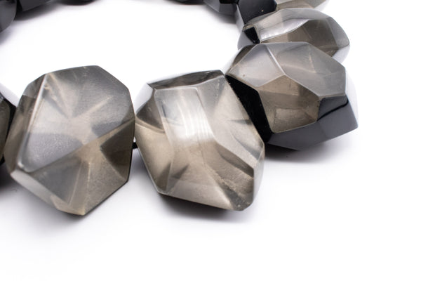 GERDA LYNGGAARD MONIES 1998 FRANCE VINTAGE GRAY SILVER & BLACK LUCITE NECKLACE