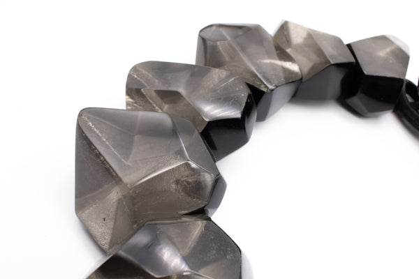 GERDA LYNGGAARD MONIES 1998 FRANCE VINTAGE GRAY SILVER & BLACK LUCITE NECKLACE