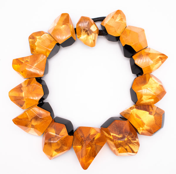 GERDA LYNGGAARD MONIES 1998 FRANCE VINTAGE COPPER & BLACK LUCITE NECKLACE