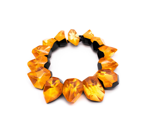 GERDA LYNGGAARD MONIES 1998 FRANCE VINTAGE COPPER & BLACK LUCITE NECKLACE