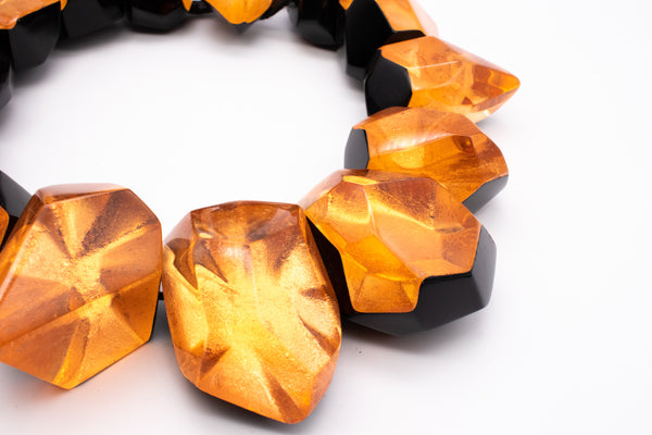 GERDA LYNGGAARD MONIES 1998 FRANCE VINTAGE COPPER & BLACK LUCITE NECKLACE